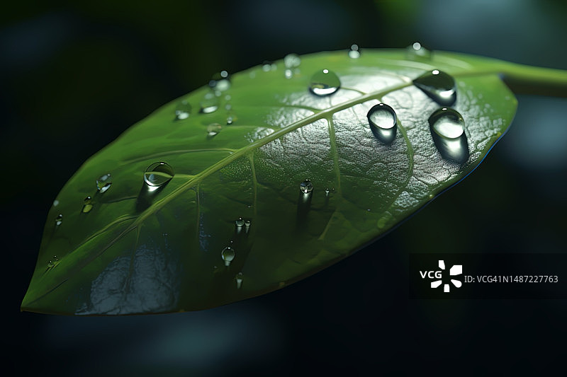 叶子上的雨滴特写图片素材