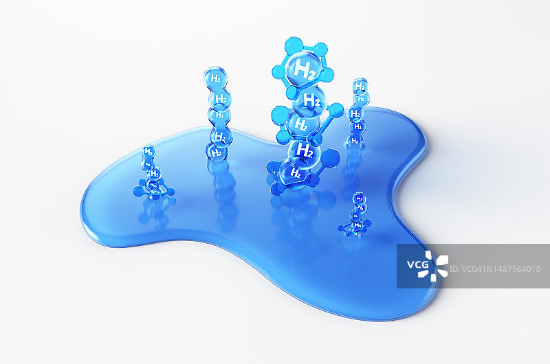 氢能源概念：白色背景上的氢气液滴图片素材