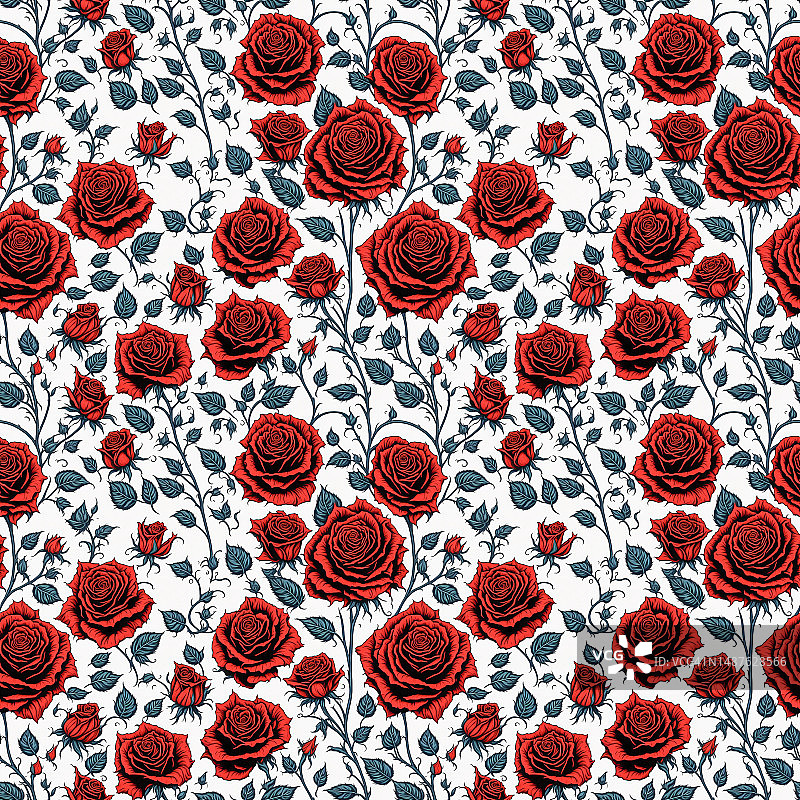 白色背景上的红色玫瑰无缝图案图片素材