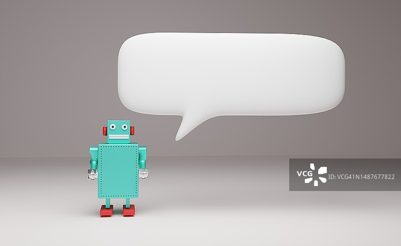 AI聊天机器人概念图，带思维气泡，3D渲染图片素材