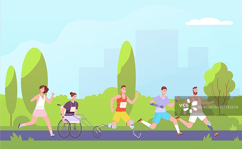 残疾人赛跑者：残奥会田径锦标赛或轮椅马拉松训练图片素材