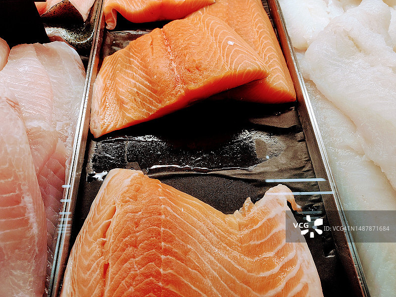 新鲜三文鱼特写图片素材