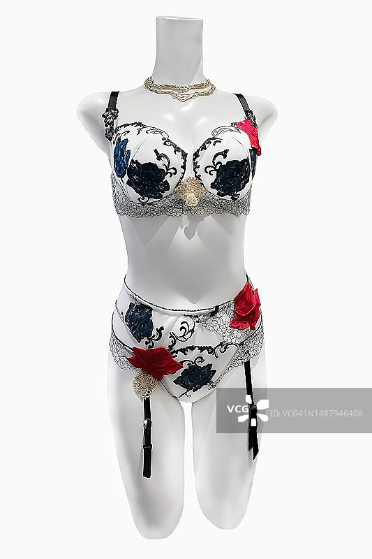 白色背景上的花卉刺绣内衣图片素材