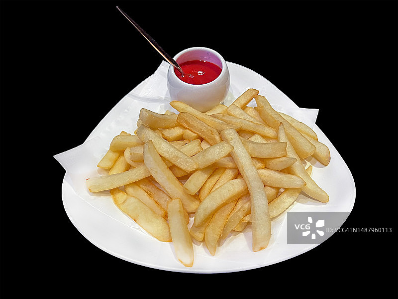 炸土豆与番茄酱（黑色背景）图片素材