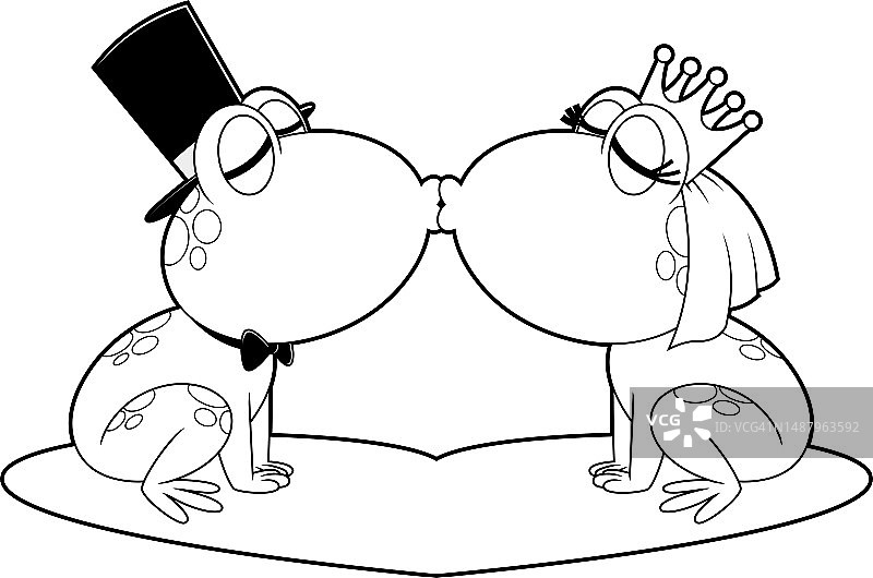 接吻的可爱青蛙卡通新婚夫妇图片素材