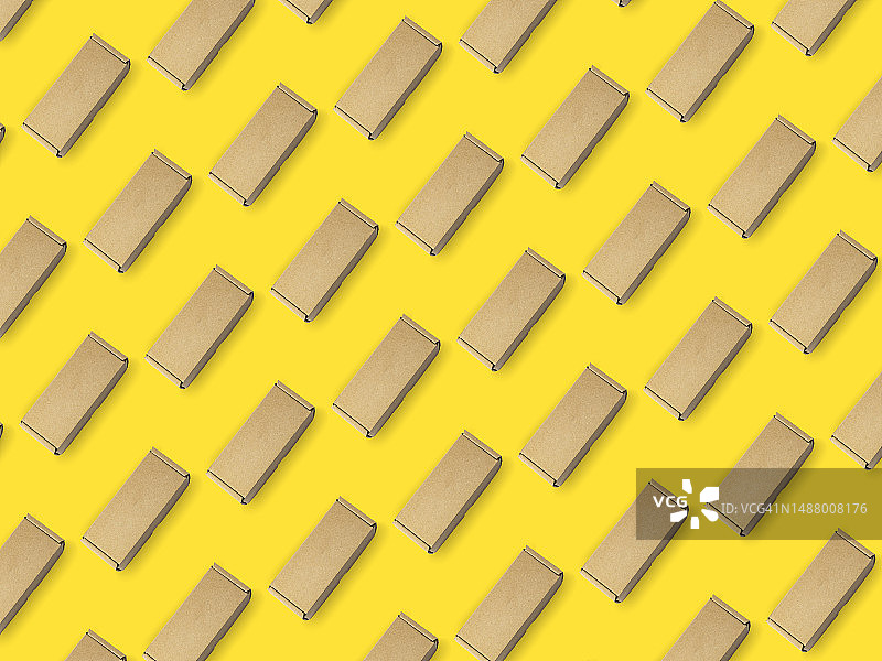 黄色背景上的无缝重复纸板箱图案图片素材