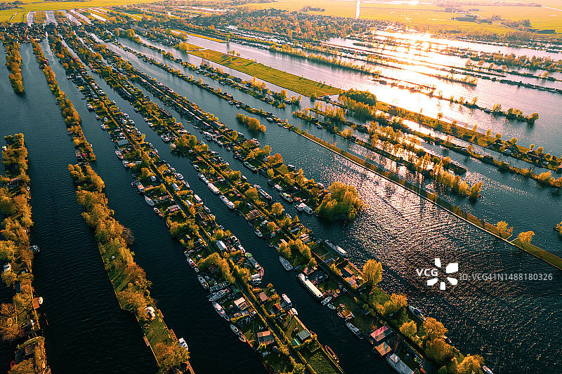 荷兰文克芬湖岛屿船只航拍图片素材