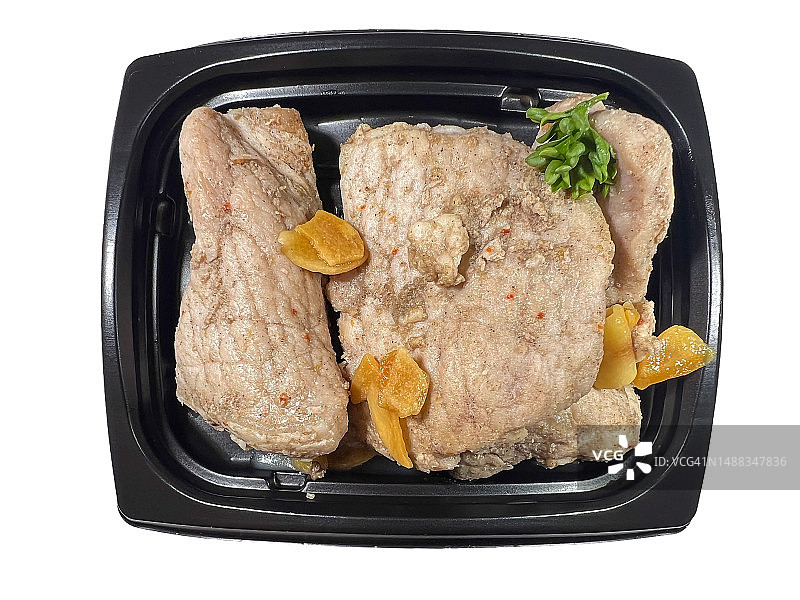 蒜香猪里脊牛排熟食，白色背景隔离图片素材