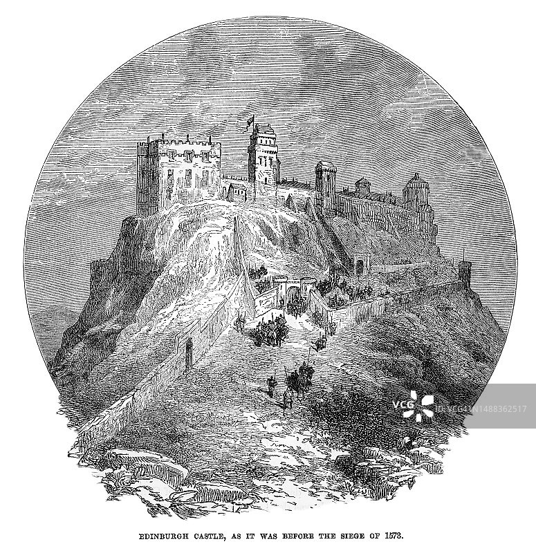 爱丁堡城堡古老雕刻插图图片素材