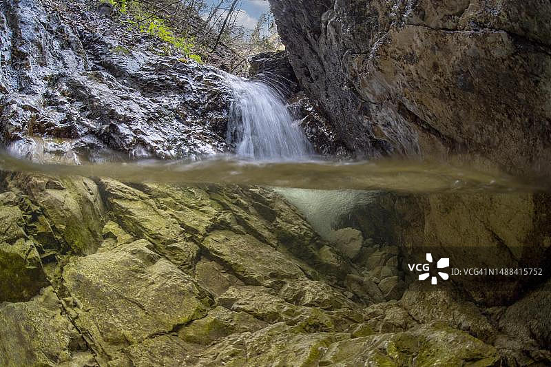 奥地利卡尔卡尔卑国家公园的瀑布山溪水下照片图片素材