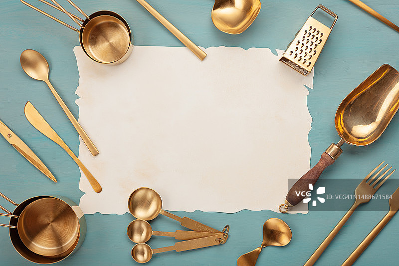 扁平构图，厨房用具，空白文案空间图片素材