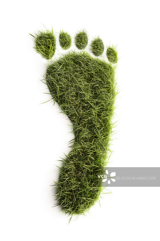 带有绿色草地足迹的生态足迹符号，生成式AI，罗马尼亚图片素材