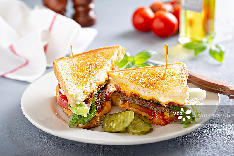 桌上盘中沙拉三明治特写图片素材