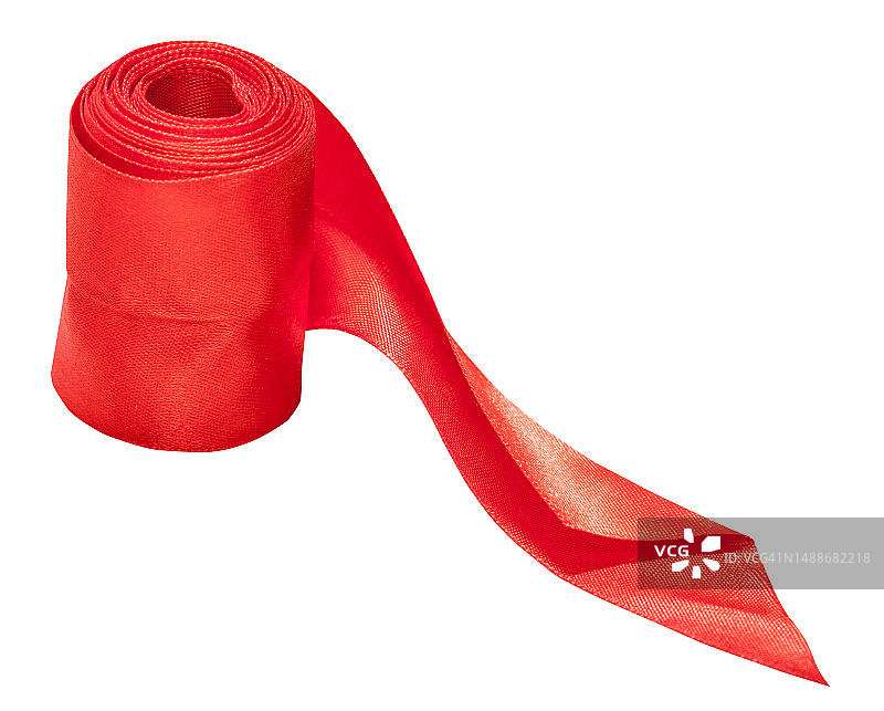 白色背景上的红色缎面装饰丝带图片素材