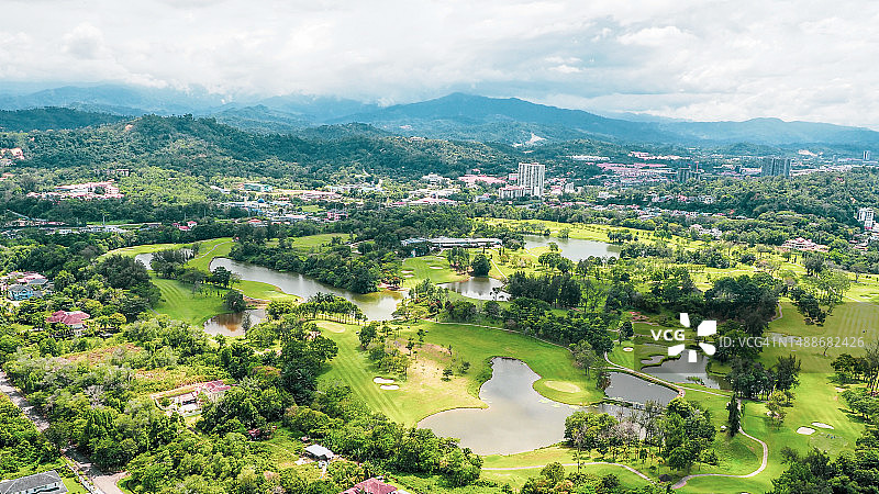 马来西亚沙巴亚庇树木建筑鸟瞰图片素材