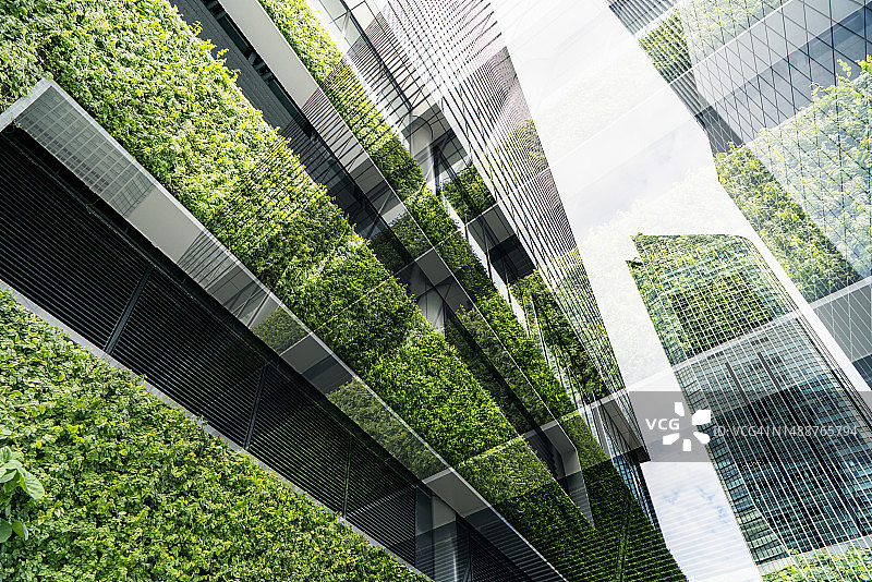 城市景观与绿色的叠加融合图片素材