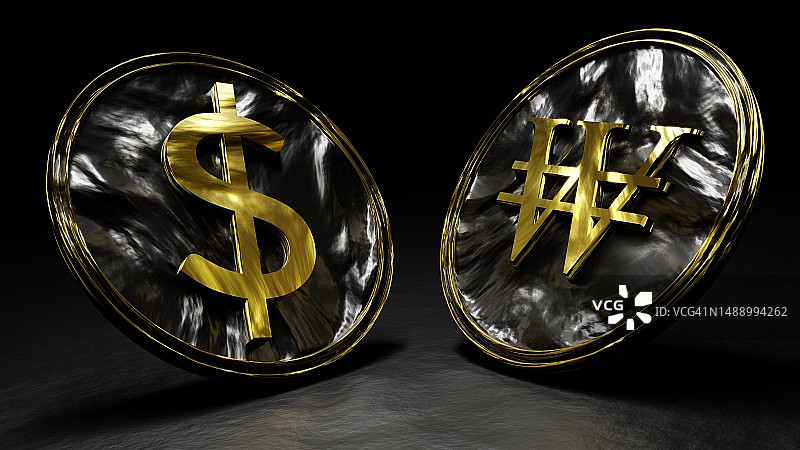 通用硬币：美元和韩元图片素材