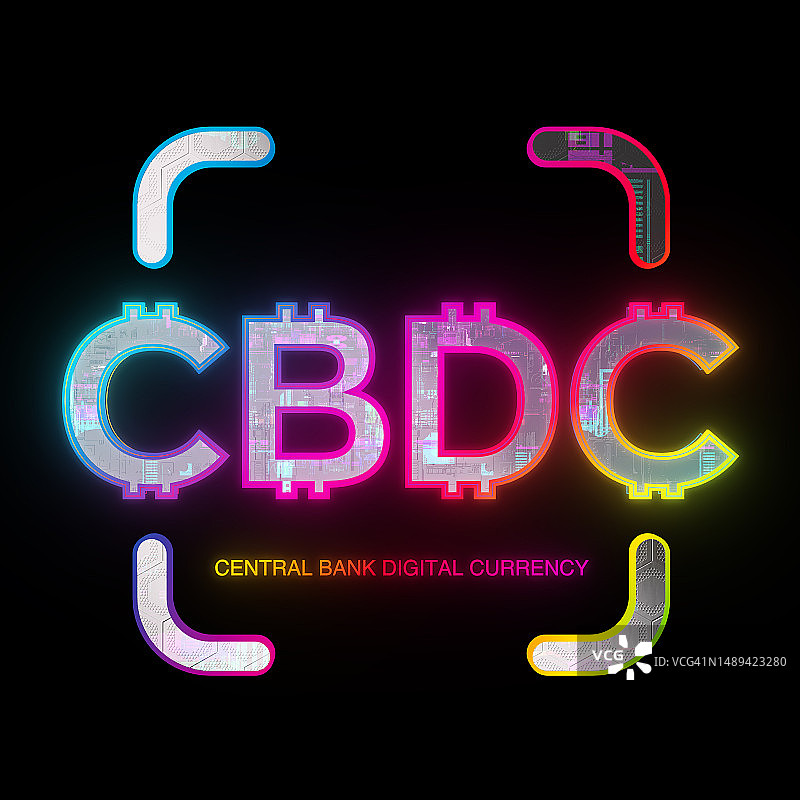 黑色背景上的新型数字货币CBDC设计元素3D渲染图片素材