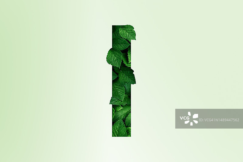 绿色背景上的树叶字母I图片素材
