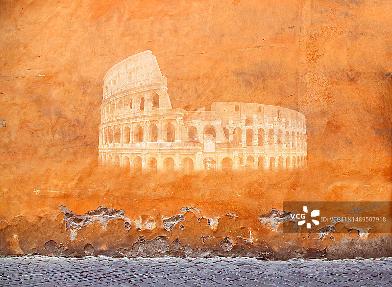 墙上的罗马竞技场绘画图片素材