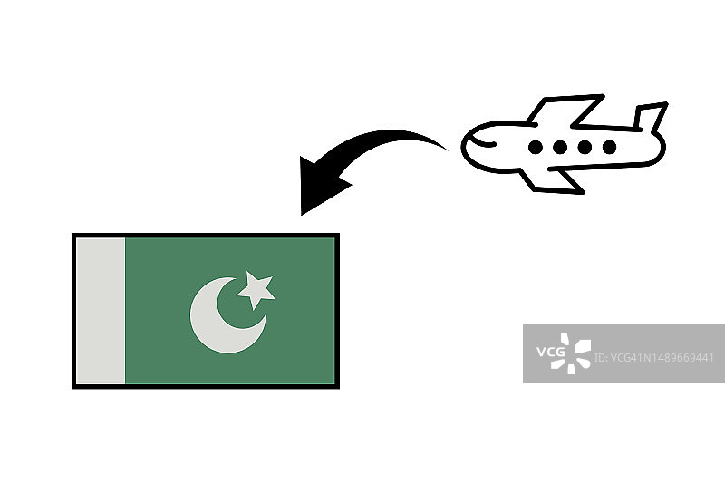前往巴基斯坦旅游：巴基斯坦国旗和飞机矢量素材图片素材
