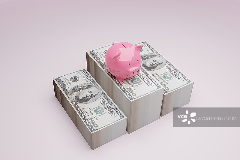 3D渲染的领奖台式储蓄罐图片素材