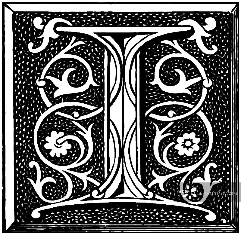 字母I装饰古董插画图片素材