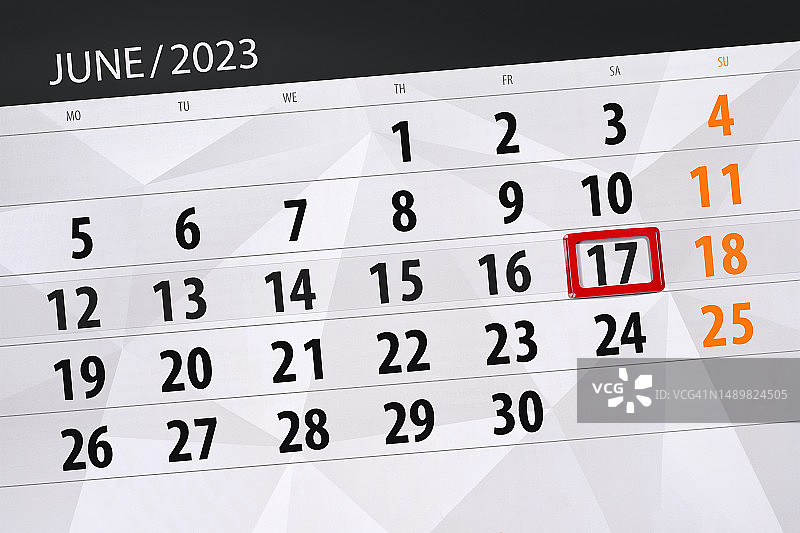 2023年日历：6月17日星期六图片素材