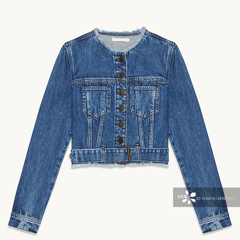 白色背景上的牛仔夹克女模特图片素材