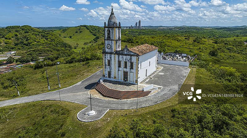 巴西塞尔希培州拉兰热拉斯 Bom Jesus dos Navegantes 教堂航拍图片素材
