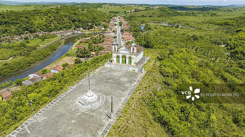 巴西塞尔希培州拉兰热拉斯 Bom Jesus dos Navegantes 教堂航拍图片素材
