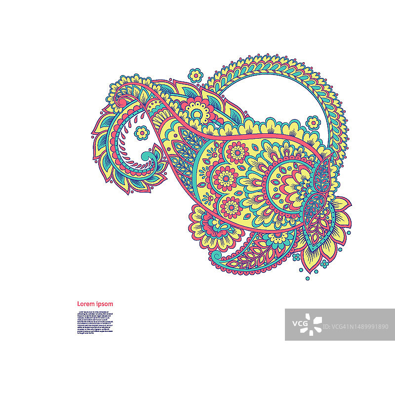 佩斯利矢量孤立图案。复古花卉插画图片素材