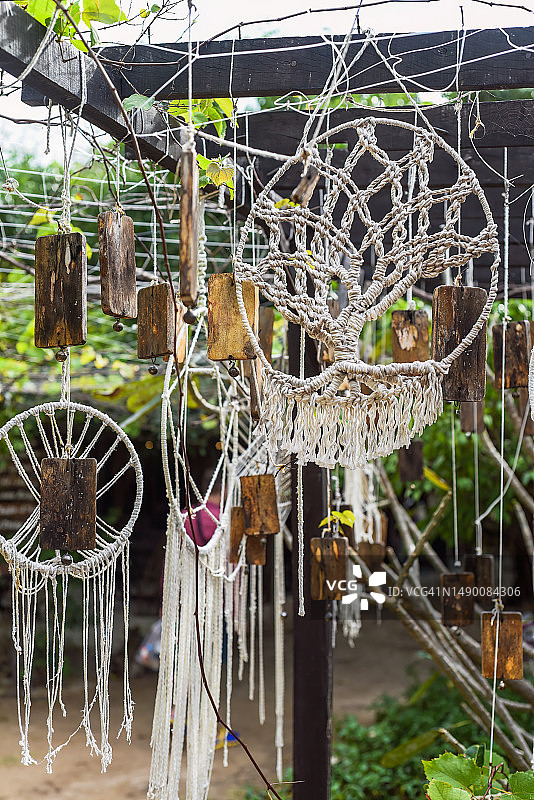 白色绳线树形花结macrame工艺示例图片素材