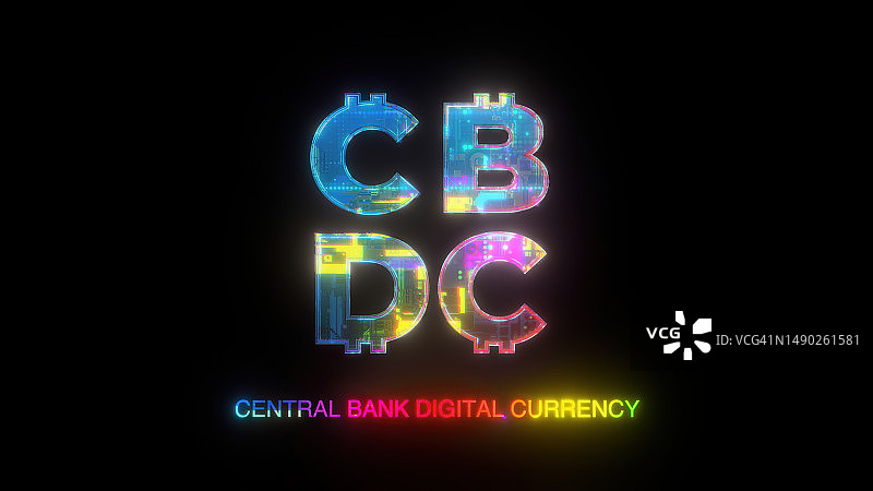新型数字货币CBDC概念的力量：改变行业和客户服务，全球商业的游戏规则改变者，黑色背景上充满活力的CBDC图标，设计元素图片素材