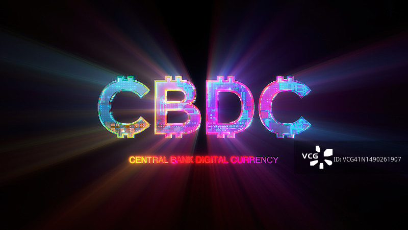 新型数字货币CBDC概念的力量：改变行业和客户服务，全球商业的游戏规则改变者，黑色背景上充满活力的CBDC图标，设计元素图片素材