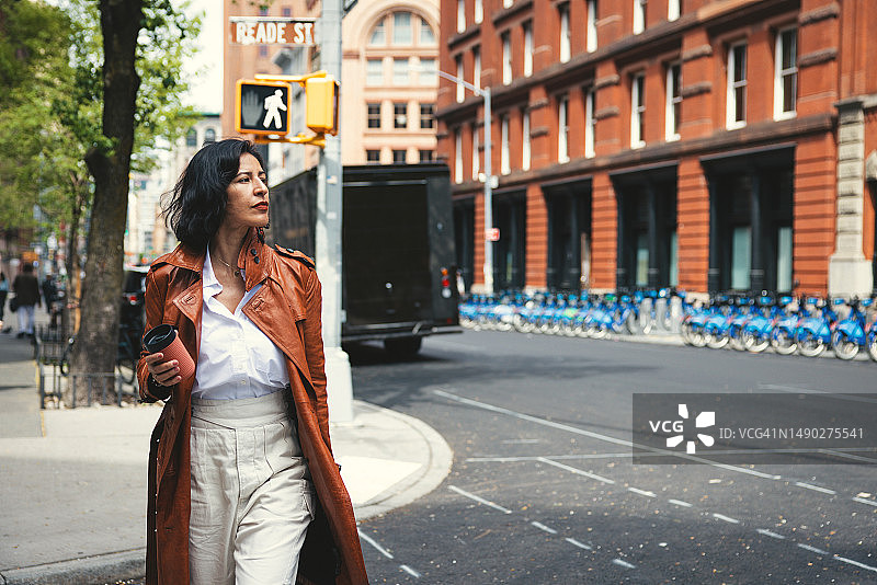 优雅女士在市中心过马路去办公室图片素材