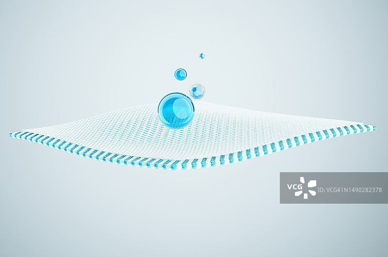 在显微镜下检查洗衣粉，洗涤剂分子被吸收到织物中并去除污垢图片素材