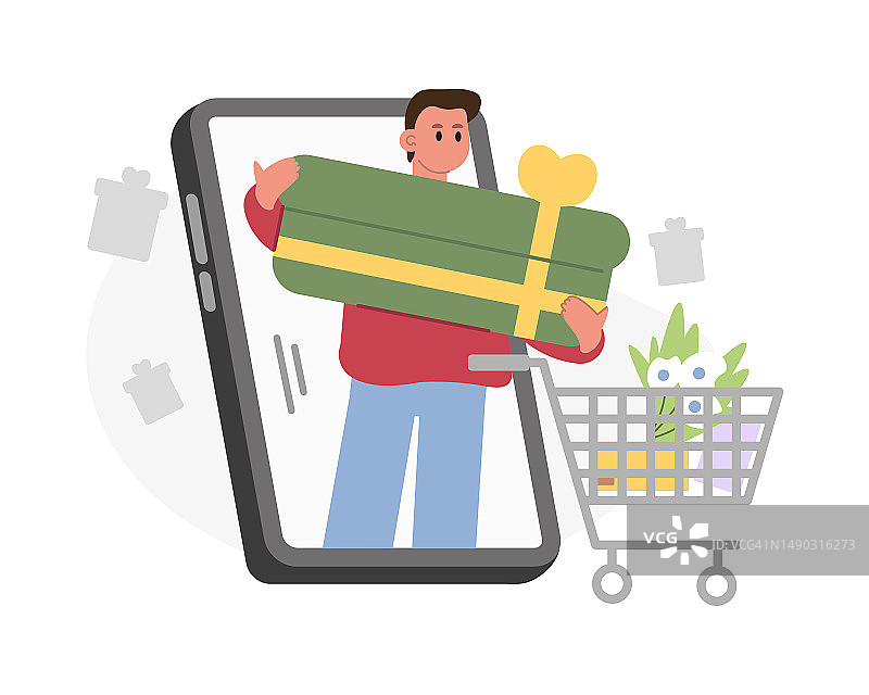 卡通男人手机在线购物图片素材