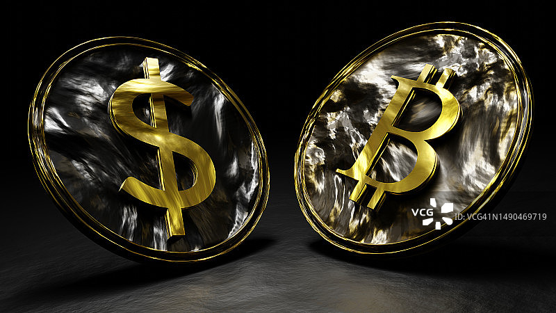 美元和比特币通用硬币图片素材