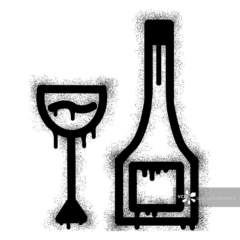 涂鸦：葡萄酒瓶和酒杯图片素材