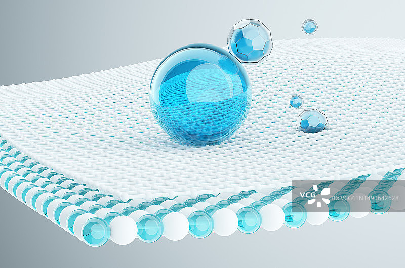 在显微镜下检查洗衣粉，洗涤剂分子被吸收到织物中并去除污垢图片素材