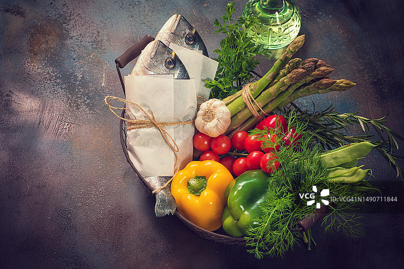 装满新鲜食品的篮子图片素材