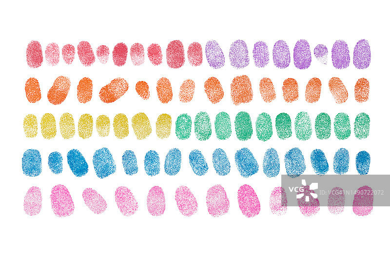 白色背景上用于指纹绘画的彩色指纹套装图片素材