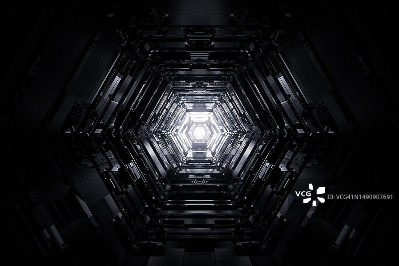 抽象六边形光数据隧道CGI - 摄影图片图片素材