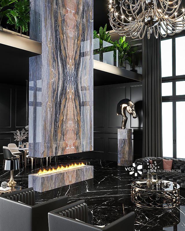 豪华现代客厅壁炉图片素材
