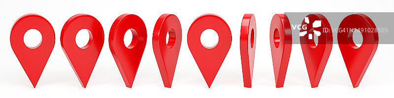 3D渲染，3D插图，一组隔离在白色背景上的位置点，地图和导航应用程序的红色地图指针符号，罗马尼亚图片素材