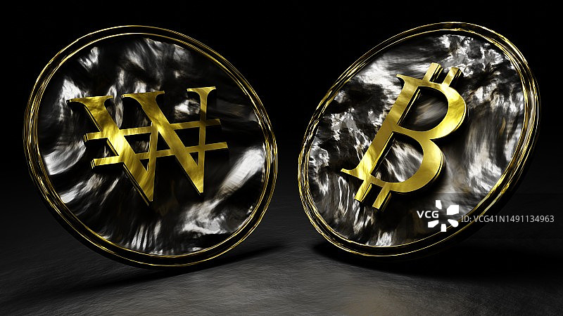 韩元和比特币通用硬币图片素材