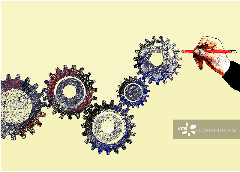 绘制互锁齿轮的手图片素材