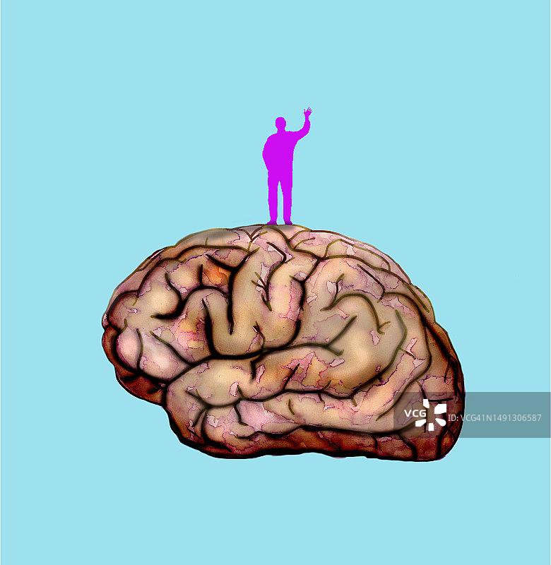 站在大脑顶端的男人插画图片素材