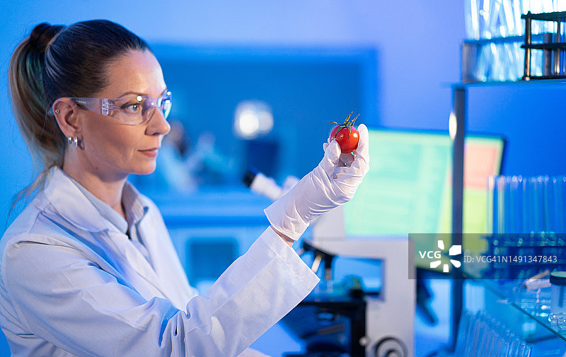 女实验室技术员检验蔬菜质量图片素材